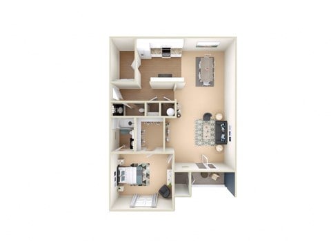 Floor plan for 1 bed, 1.5 baths, 1074 sqft